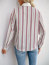 Perfee Contrast Striped Collared Neck Long Sleeve Shirt OutfitFlow